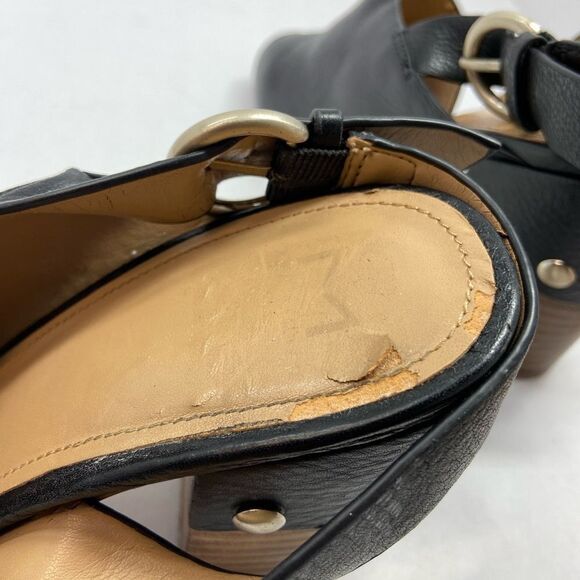 Marc Fisher Leather Sling back Stack Heels Peep toe Black Shoes 9.5M - Picture 8 of 8